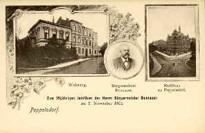 Postkarte zum 25jährigen Diestjubiläum des Bürgermeisters von Poppelsdorf Wilhelm Bennauer